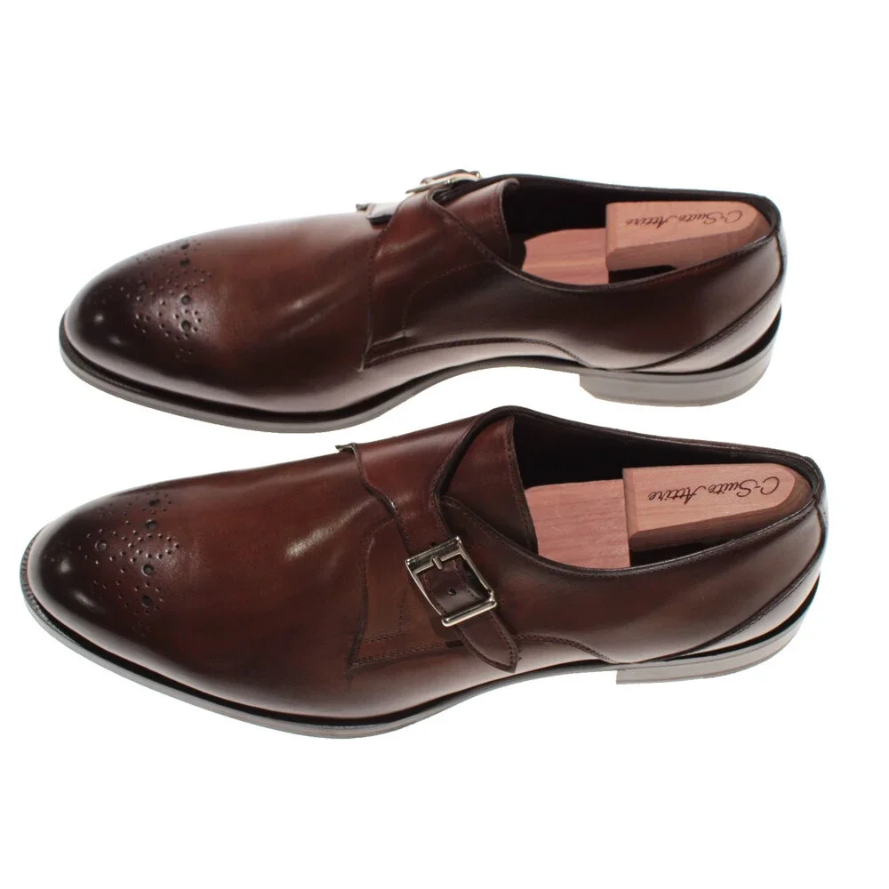Pastori NWB Single Monk Strap Dress Shoes Size 12 US in Whiskey Brown Leather